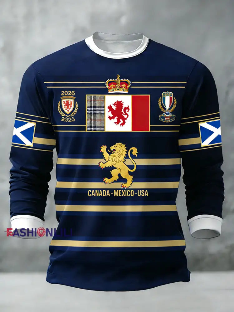 Unisex Scotland Football Lover Tartan Army Printed Long T-shirt Navy Blue / S