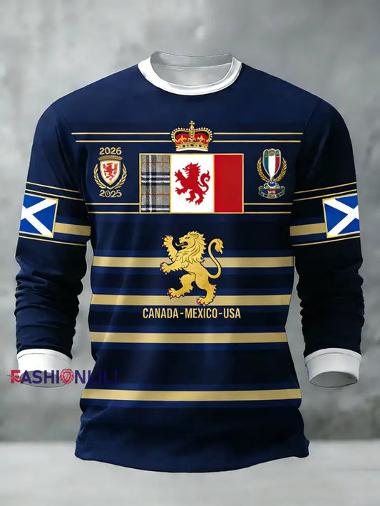 Unisex Scotland Football Lover Tartan Army Printed Long T-shirt Navy Blue / S