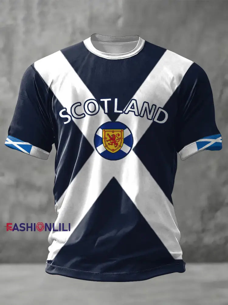 Unisex Scotland Football Lover Tartan Army Printed T-shirt Navy Blue / S