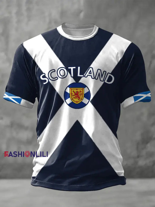 Unisex Scotland Football Lover Tartan Army Printed T-shirt Navy Blue / S