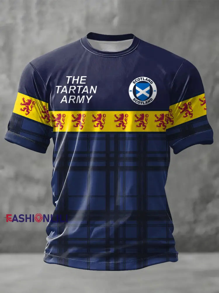 Unisex Scotland Football Lover Tartan Army Printed T-shirt Navy Blue / S