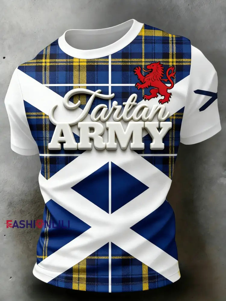 Unisex Scotland Football Lover Tartan Army Printed T-shirts Blue / S