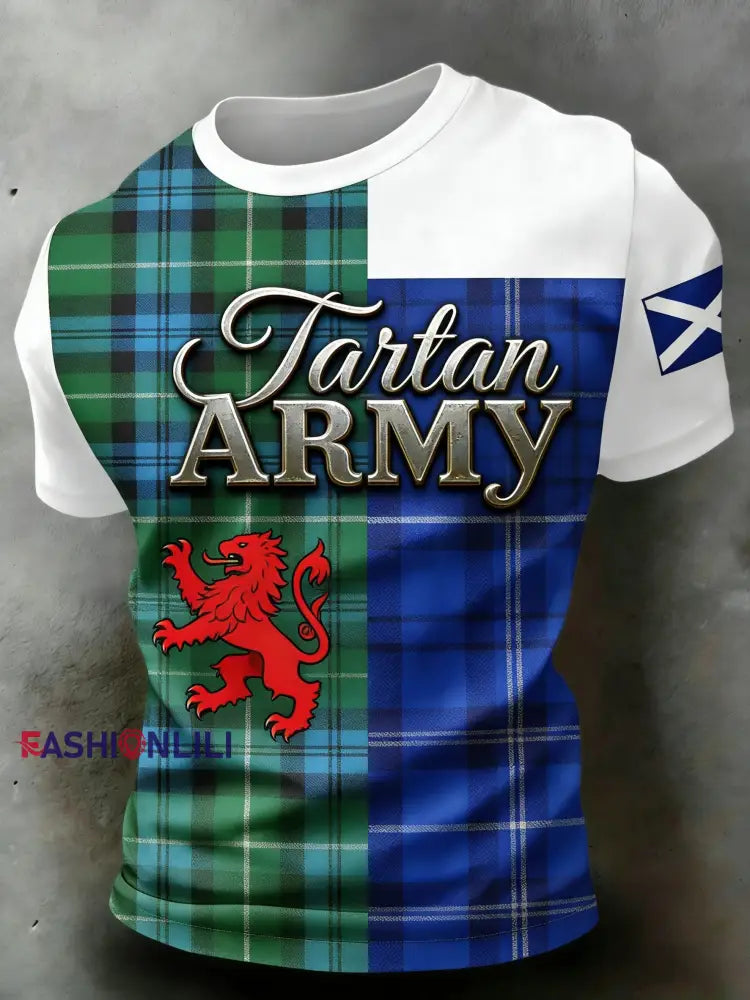 Unisex Scotland Football Lover Tartan Army Printed T-shirts Blue / S
