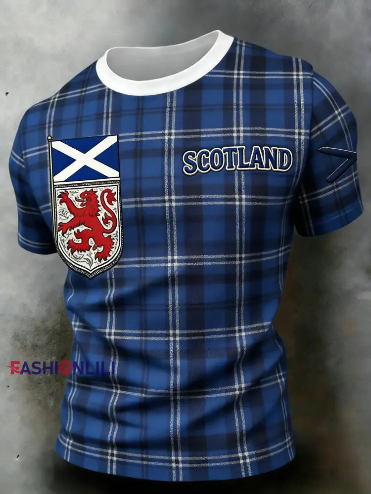 Unisex Scotland Football Lover Tartan Army Printed T-shirts Blue / S