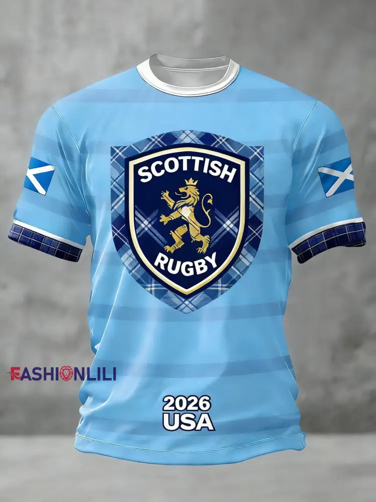 Unisex Scotland Football Lover Tartan Army Printed T-shirts Blue / S