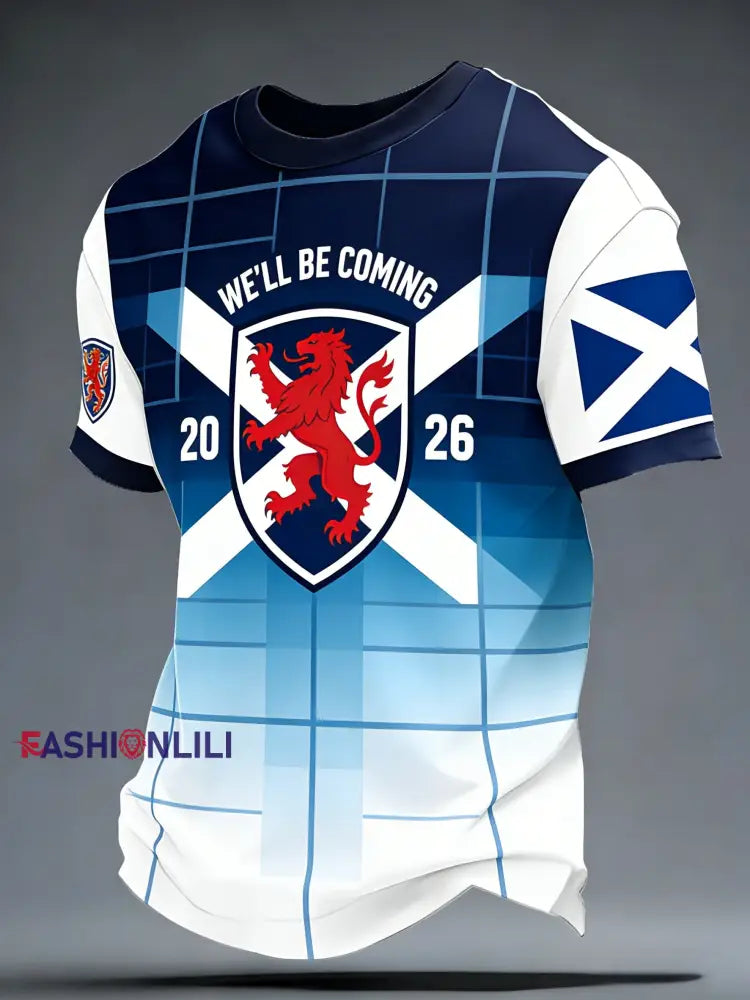 Unisex Scotland Football Lover Tartan Army Printed T-shirts Blue / S