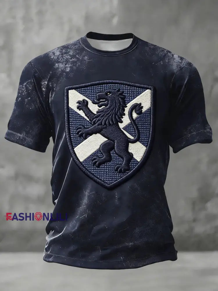 Unisex Scotland Football Lover Tartan Army Printed T-shirts Navy Blue / S