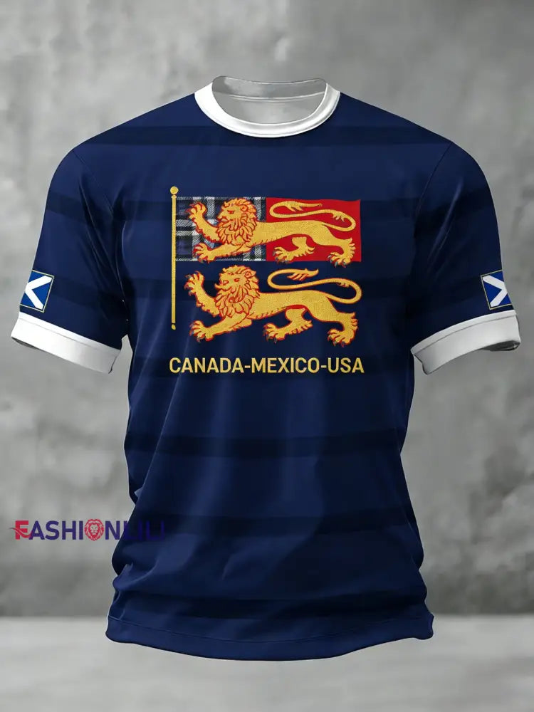 Unisex Scotland Football Lover Tartan Army Printed T-shirts Navy Blue / S