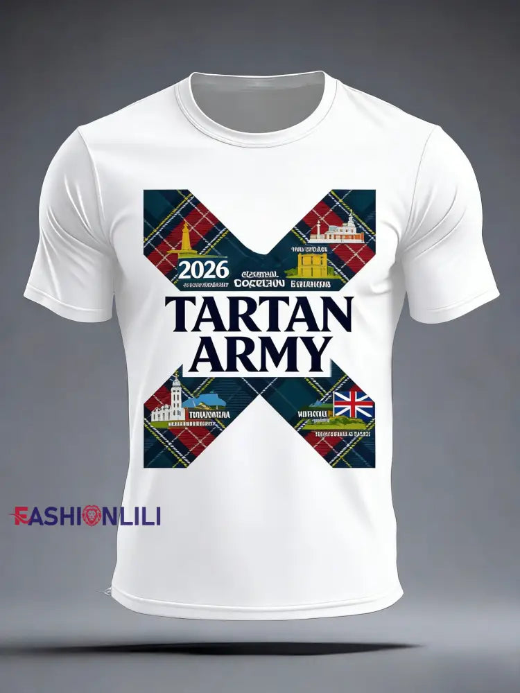 Unisex Scotland Football Lover Tartan Army Printed T-shirts White / S