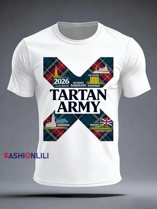 Unisex Scotland Football Lover Tartan Army Printed T-shirts White / S