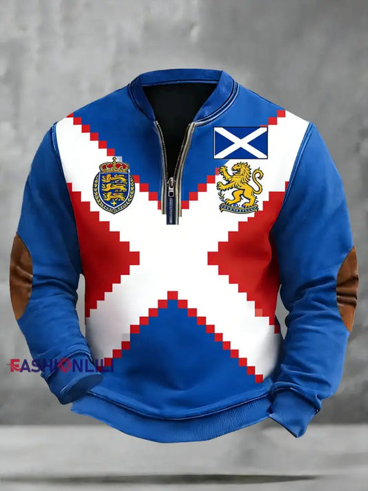 Unisex Scotland Football Lover Tartan Army Printed Zipper Sweatshirt Blue / S
