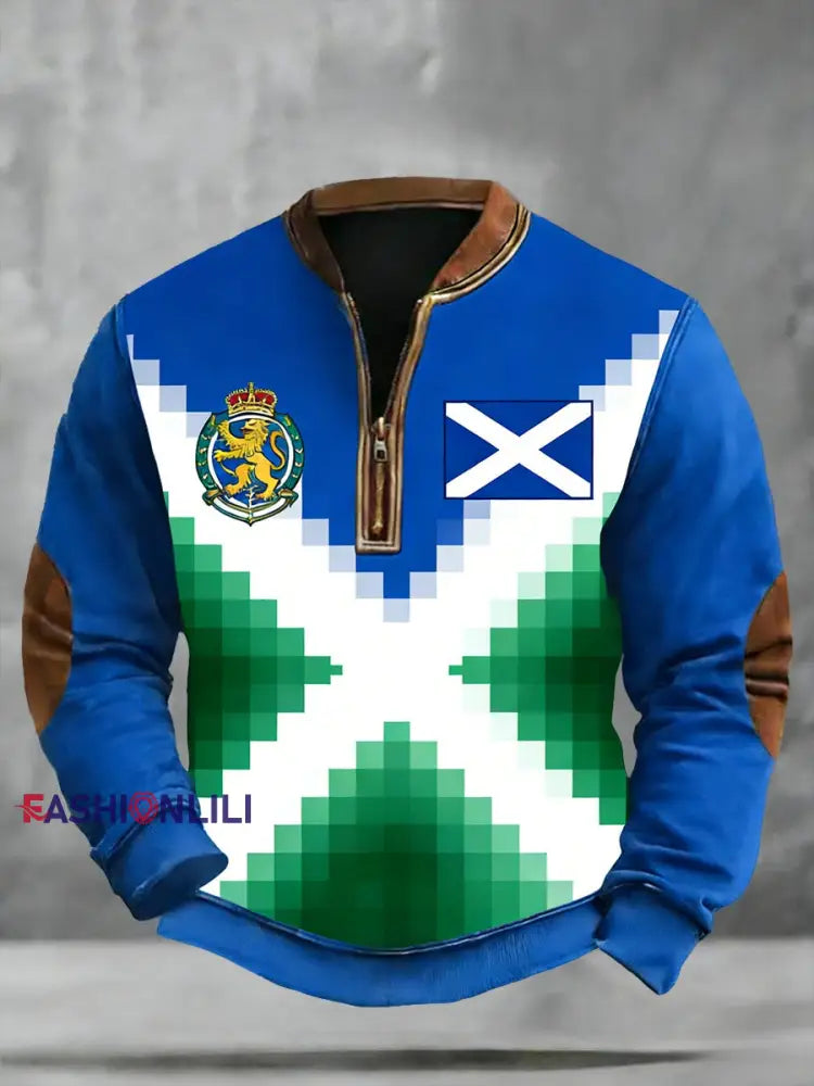 Unisex Scotland Football Lover Tartan Army Printed Zipper Sweatshirt Blue / S