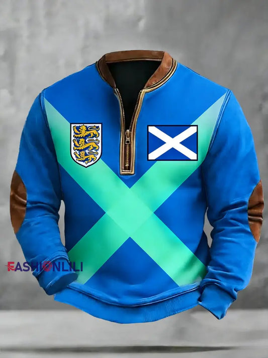Unisex Scotland Football Lover Tartan Army Printed Zipper Sweatshirt Blue / S