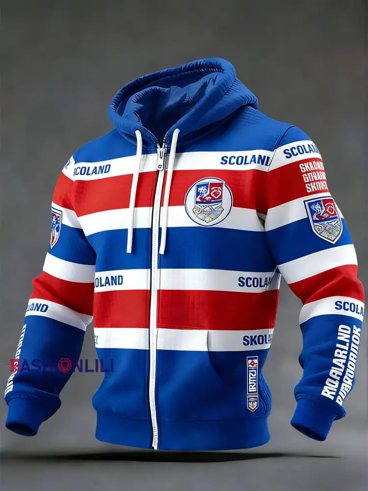 Unisex Scotland We’ll Be Coming 2026 Football Lover Printed Zip-Up Sports Waffle Hooded Jacket Blue / S