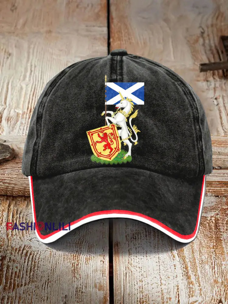 Unisex Scottish Unicorn Design Print Hat Black / JM