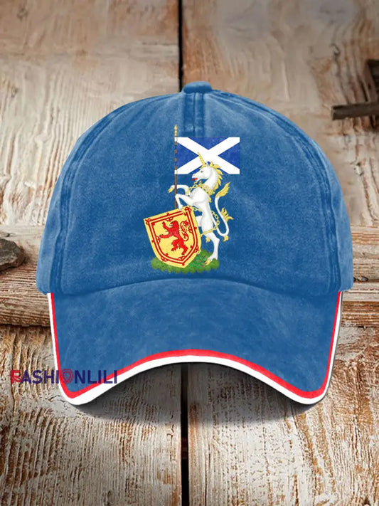 Unisex Scottish Unicorn Design Print Hat Blue / JM