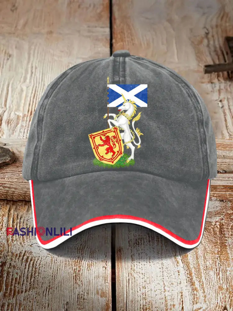 Unisex Scottish Unicorn Design Print Hat Light Gray / JM