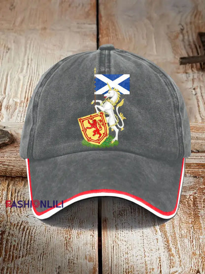 Unisex Scottish Unicorn Design Print Hat Light Gray / JM
