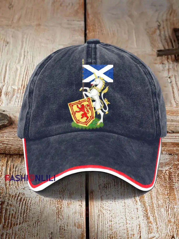 Unisex Scottish Unicorn Design Print Hat Navy Blue / JM