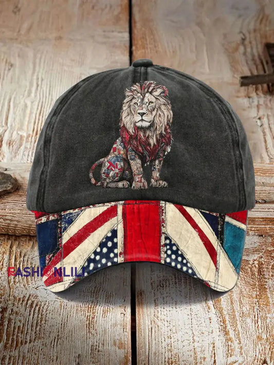 Unisex UK Flag Art Lion Printed Hat Black / ONE