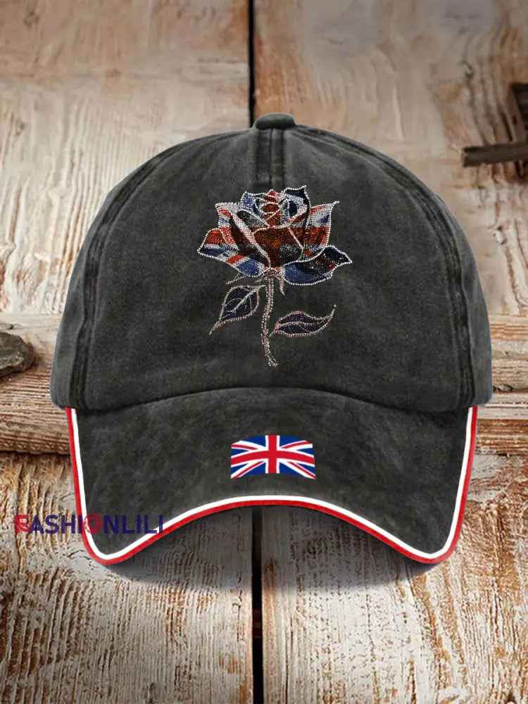 Unisex UK Flag Art Printed Hat Black / ONE