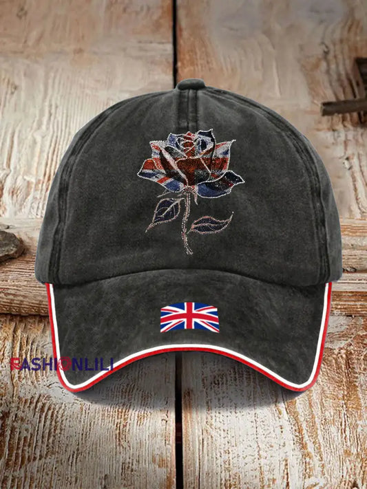 Unisex UK Flag Art Printed Hat Black / ONE