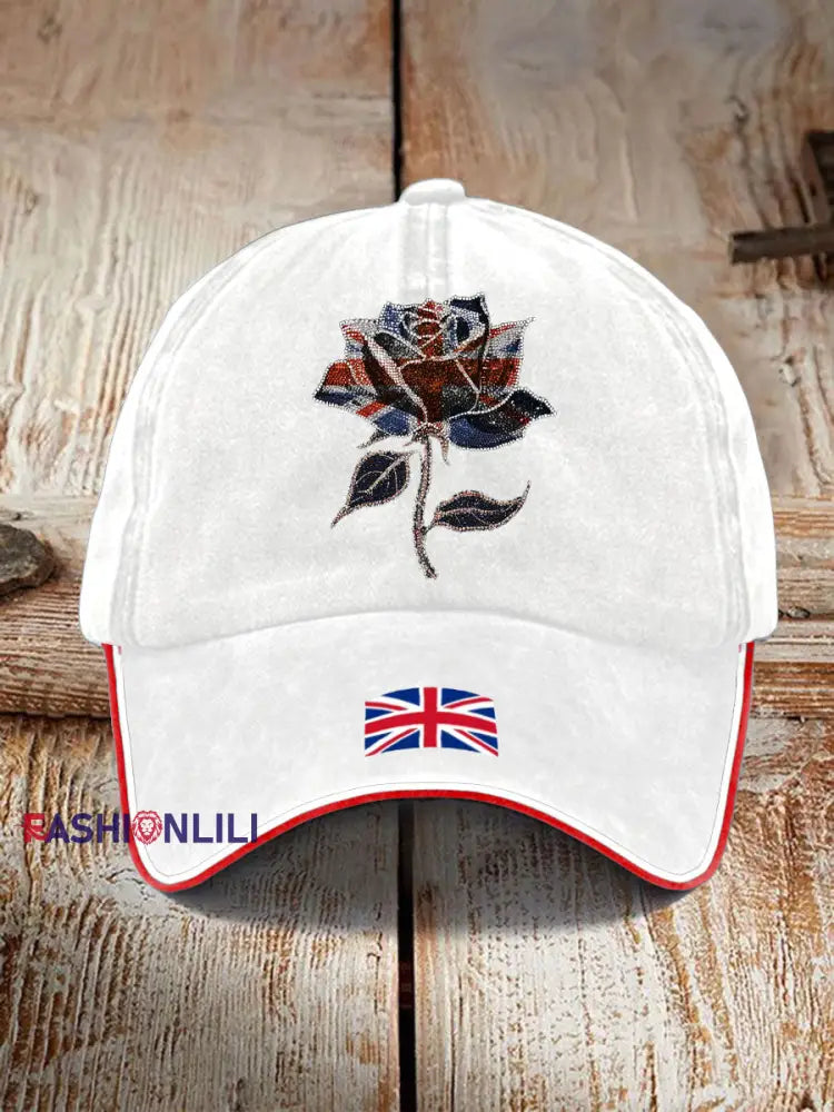 Unisex UK Flag Art Printed Hat White / ONE