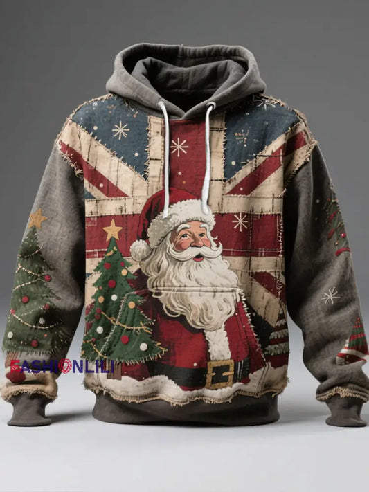 Unisex UK Flag Christmas Santa Printed Hoodie As picture / S
