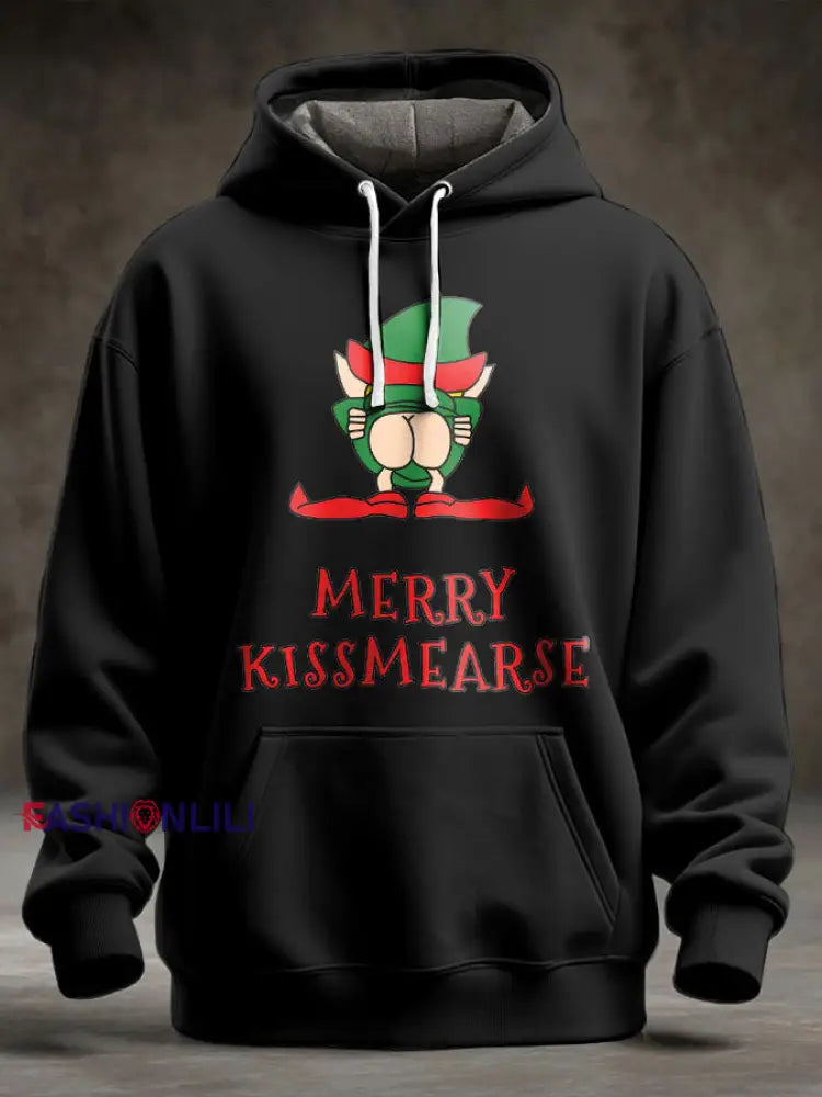 Unisex UK Flag Christmas Santa Printed Hoodie Black / S