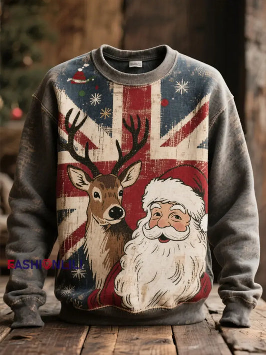 Unisex UK Flag Christmas Santa Printed Sweatshirt As picture / S