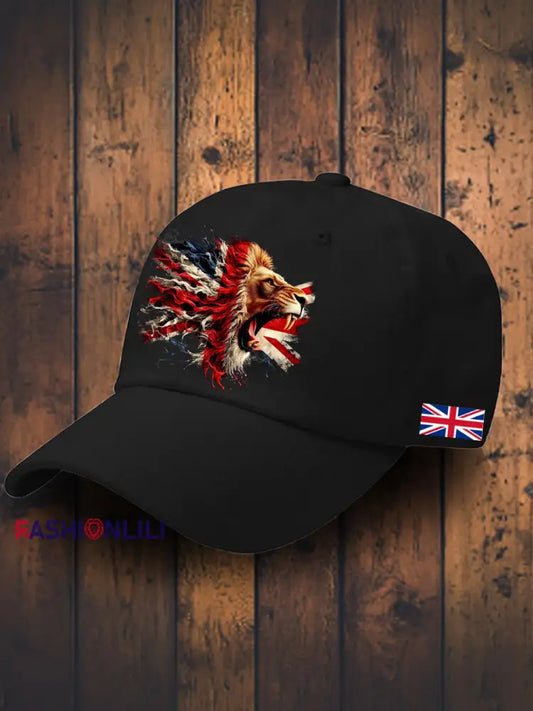 Unisex UK Flag Lion Printed Hat Black / JM