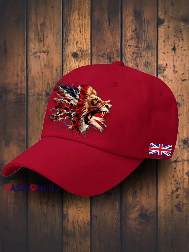 Unisex UK Flag Lion Printed Hat Red / JM