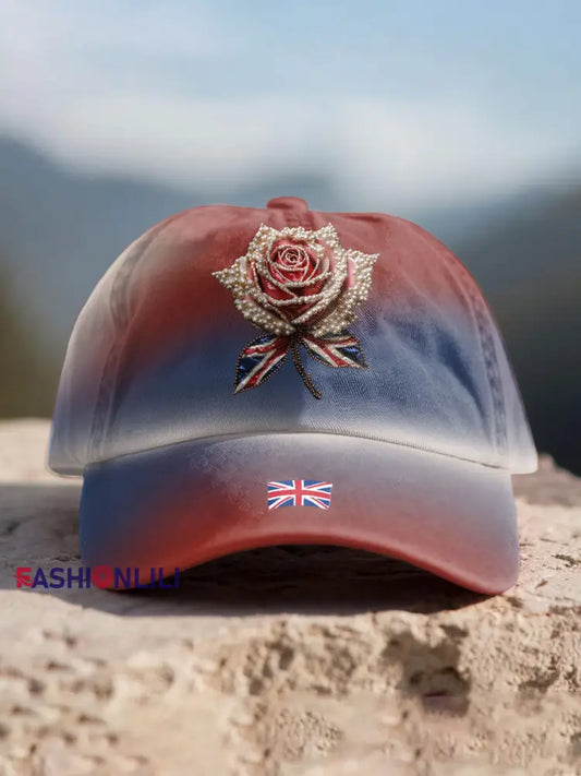 Unisex UK Flag Rose Art Print Hat As picture / ONE