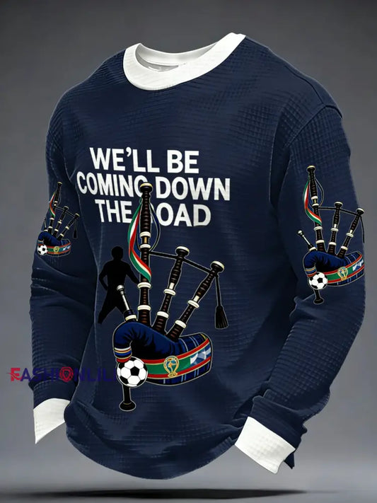 Unisex UK Football Lover Scotland We’ll Be Coming 2026 Printed Casual Waffle Top Blue / S