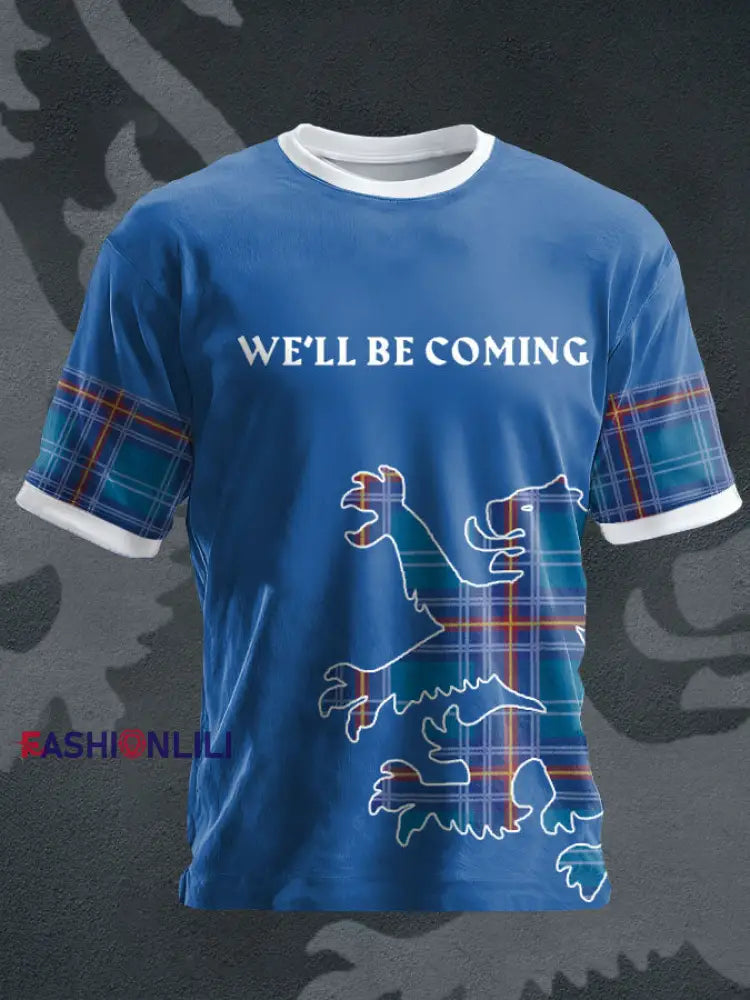 Unisex UK Football Lover Scotland We’ll Be Coming 2026 Printed T-shirt Blue / S