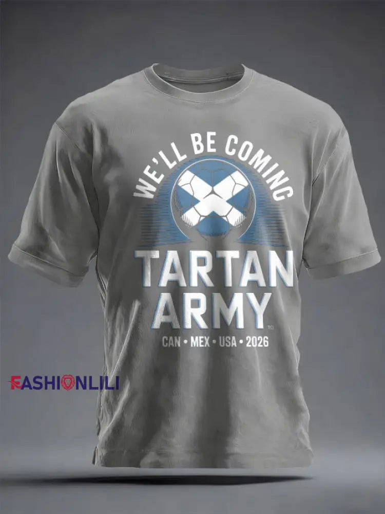 Unisex UK Football Lover Scotland We’ll Be Coming 2026 Printed T-shirt Light Gray / S