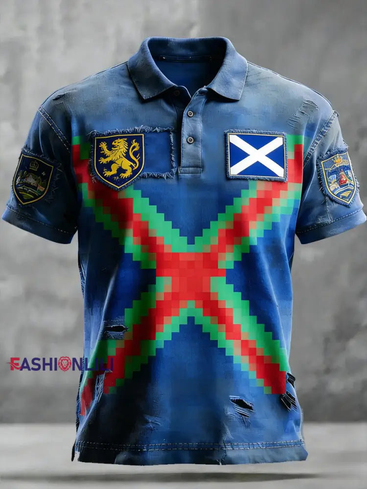 Unisex UK Football Scotland Printed Casual Cotton Short Sleeve Polo Shirt Blue / S