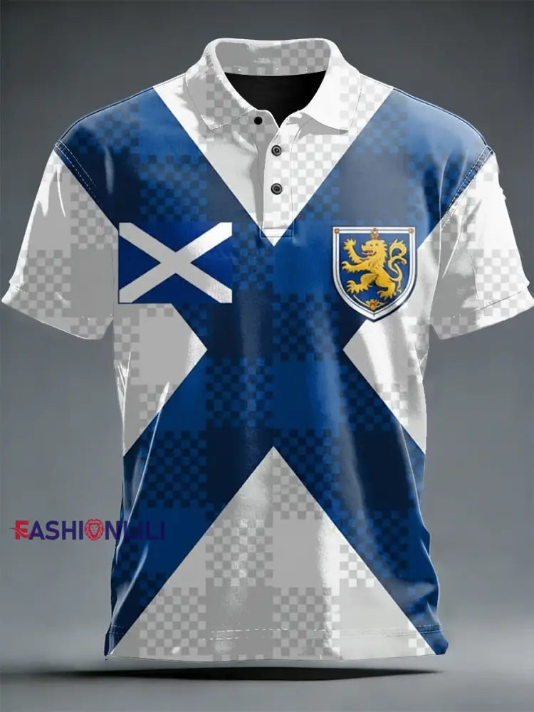 Unisex UK Football Scotland Printed Casual Cotton Short Sleeve Polo Shirt Blue / S