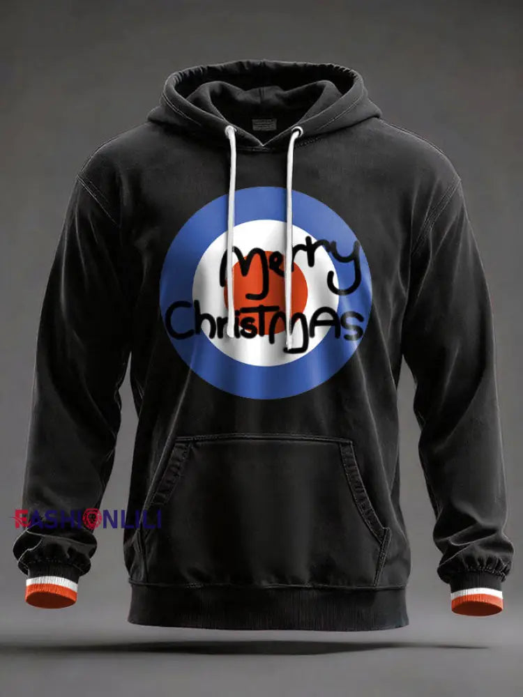 Unisex UK Mod Music Lover Christmas Printed Hoodie Black / S