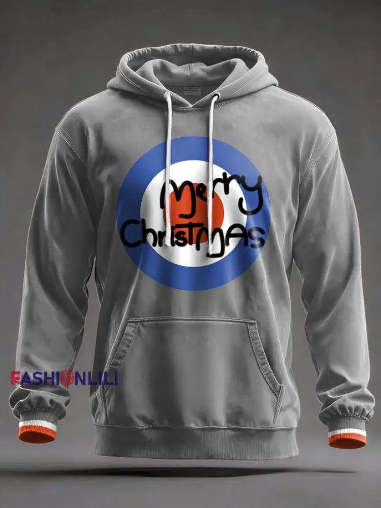 Unisex UK Mod Music Lover Christmas Printed Hoodie Light Gray / S