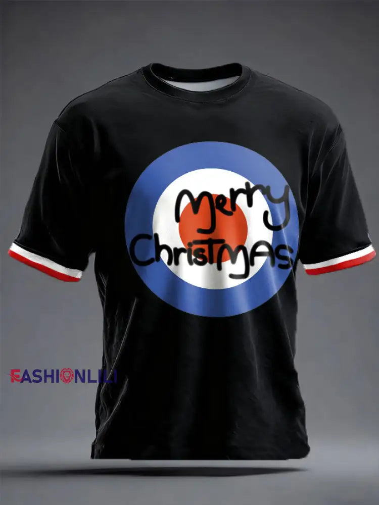 Unisex UK Mod Music Lover Christmas Printed T-shirt Black / S