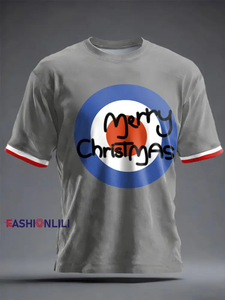 Unisex UK Mod Music Lover Christmas Printed T-shirt Light Gray / S