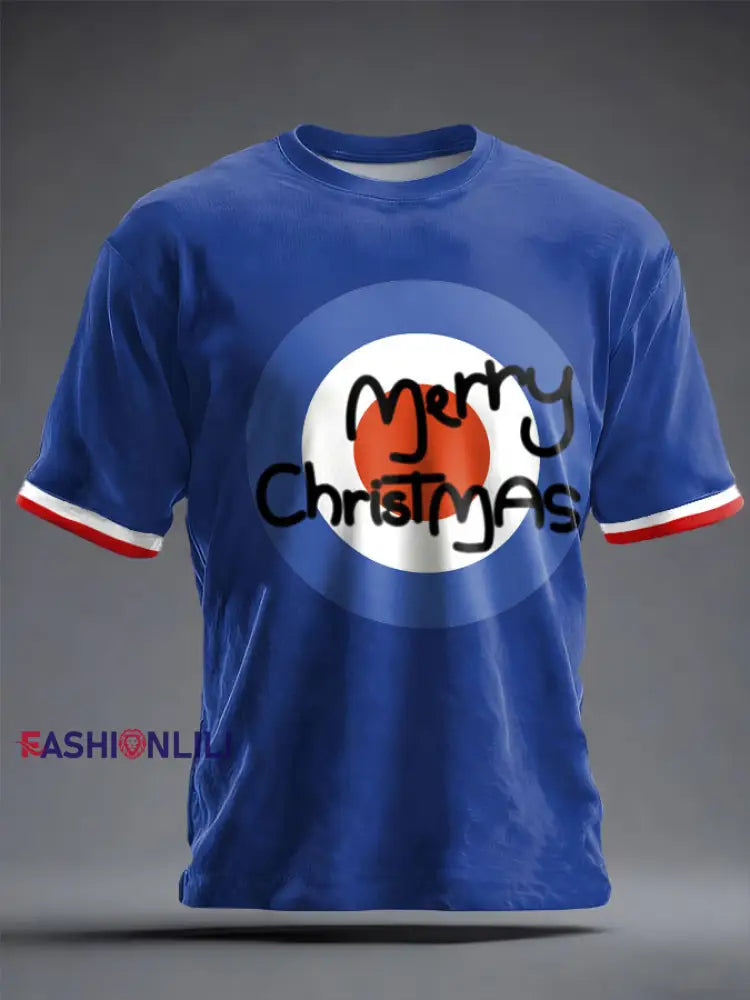 Unisex UK Mod Music Lover Christmas Printed T-shirt Royal Blue / S