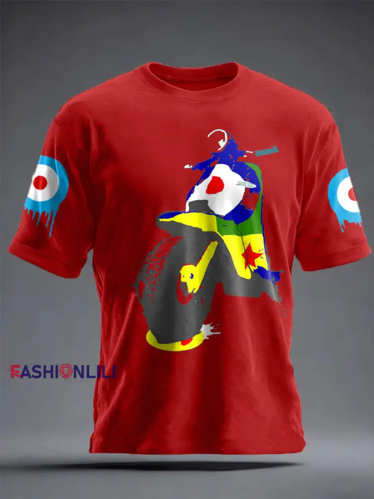 Unisex UK Mods Music Lover Printed T-shirt Pure Red / S