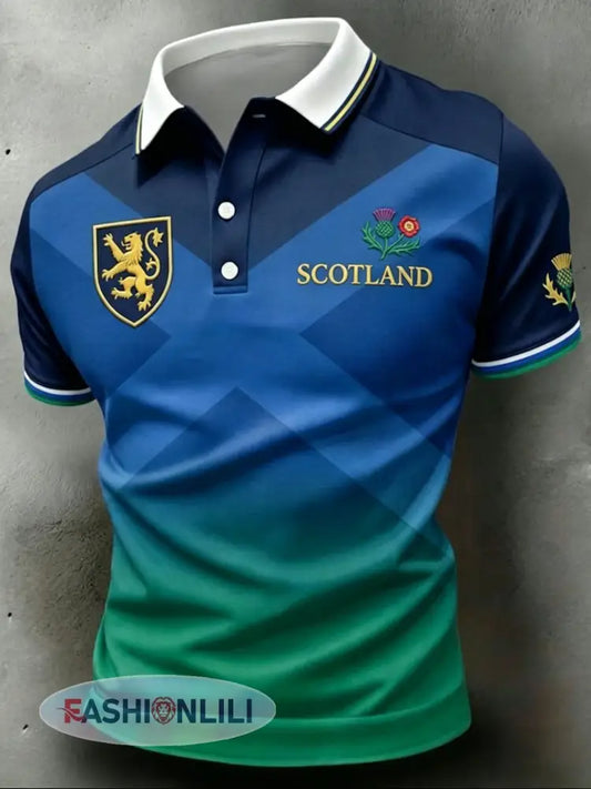 Unisex UK Scotland Football Lover 2026 Printed Casual Short-Sleeve Polo Shirt - Blue / S