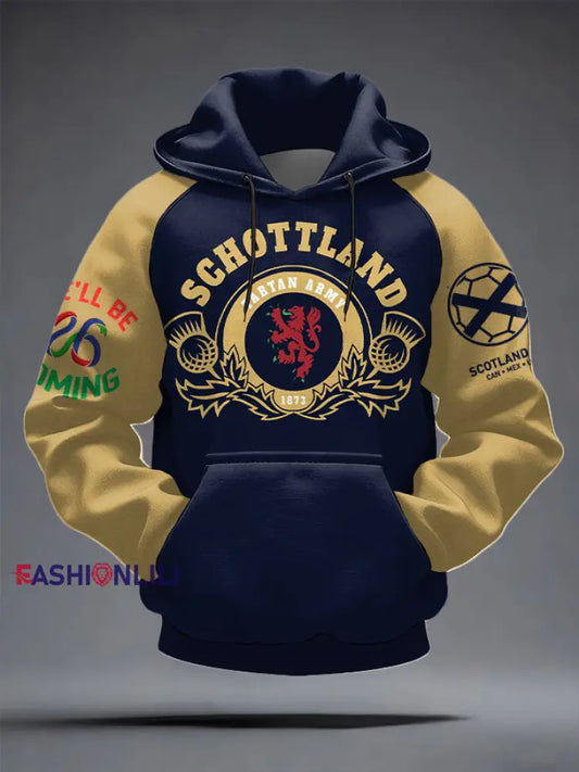 Unisex UK Scotland Football Lover We’ll Be Coming 2026 Printed Hoodie Navy Blue / S