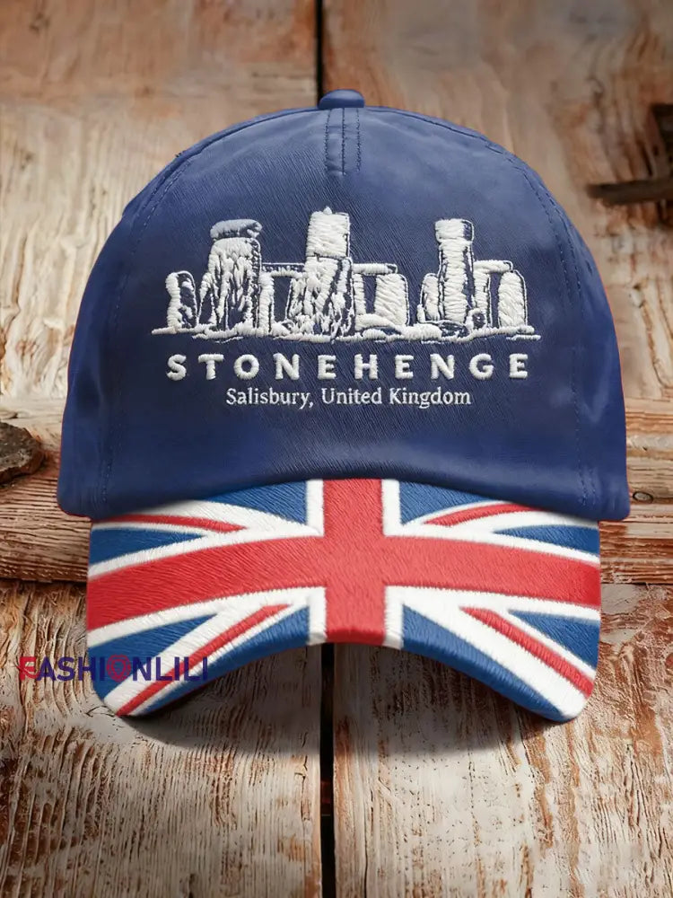 Unisex UK Yule Stonehenge Happy Solstice Print Hat Navy Blue / ONE