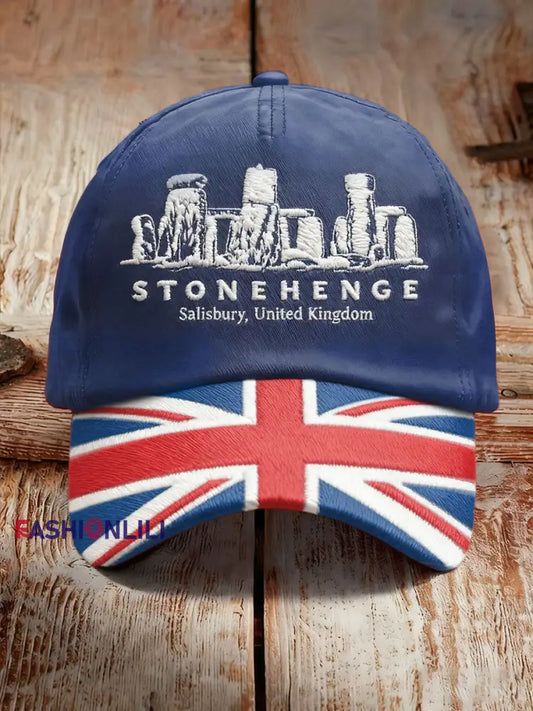 Unisex UK Yule Stonehenge Happy Solstice Print Hat Navy Blue / ONE