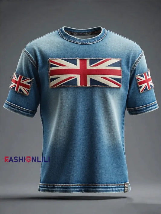 Unisex Union Jack printed short sleeves t-shirt As picture / S