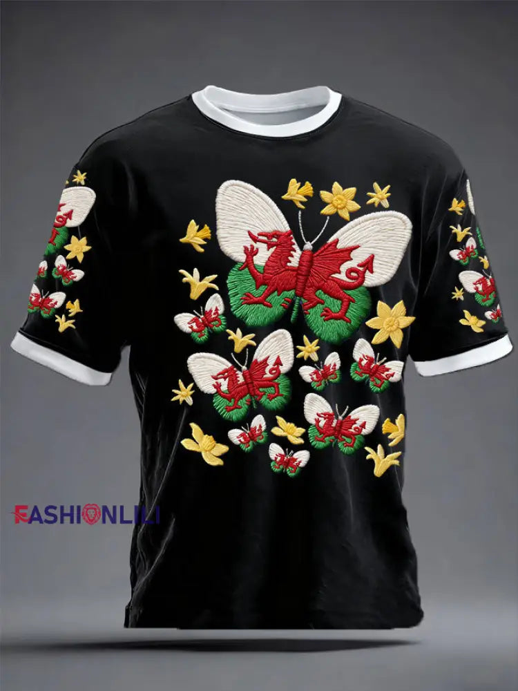 Unisex Wales Welsh Rugby Art Printed T-shirt Black / S